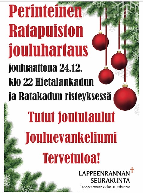 Lappeenrannan seurakunta järjestää perinteisen jouluhartauden Alakylän Ratapuistossa